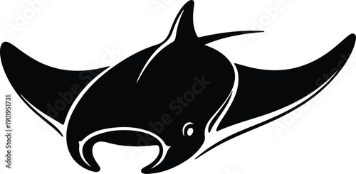 silhouette black manta ray swimming gracefully in the deep ocean vector design
