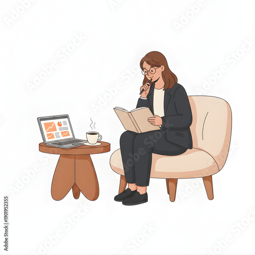Female startup founder sitting with notebook and laptop brainstorming ideas