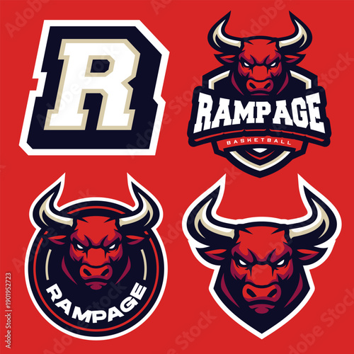 Bull Mascot Logo Template for Gaming, Soccer, or Basketball Team. Vector Mascot Logo for E-sports or Sports Tournament