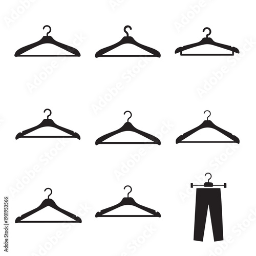 Collection of Black Clothes Hangers and Pants Hanger Icons