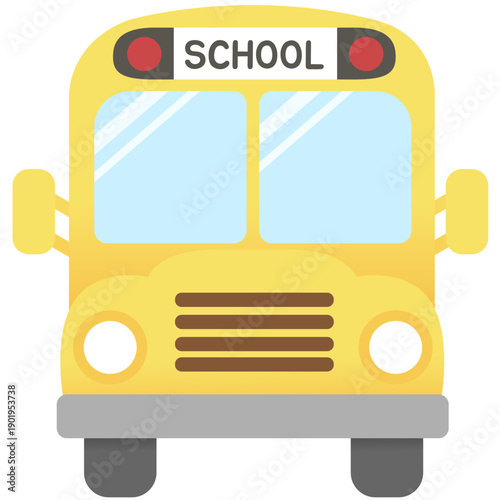 Bright Yellow School Bus Front View Flat Vector Illustration Clipart