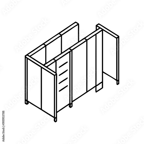 Isometric view of a changing room stall on transparent background silhouette