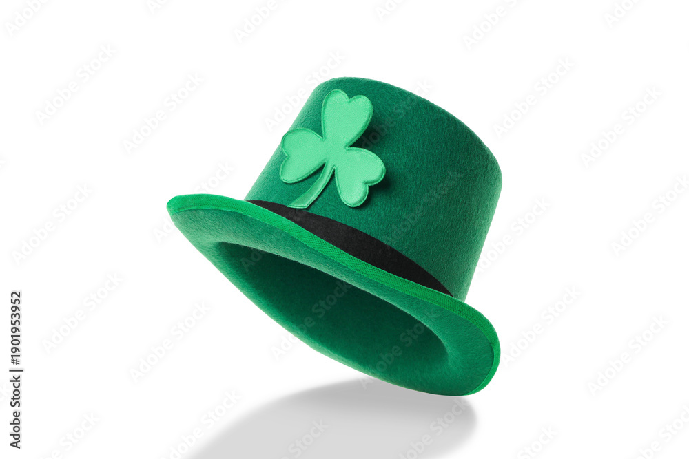 Naklejka premium Green top hat featuring a large shamrock design, isolated, PNG