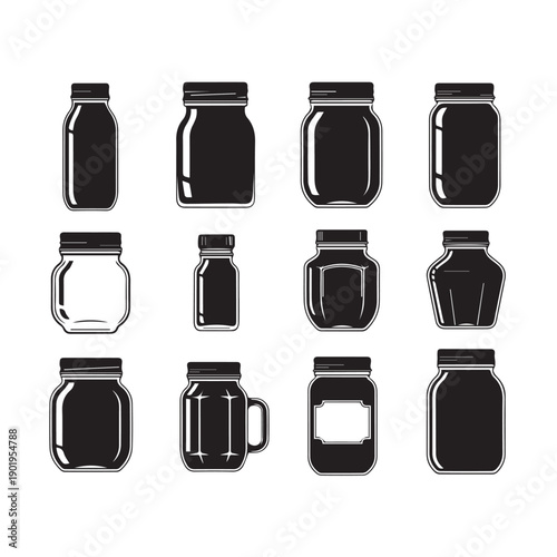 Collection of Various Jar Silhouettes for Food Storage and Preservation