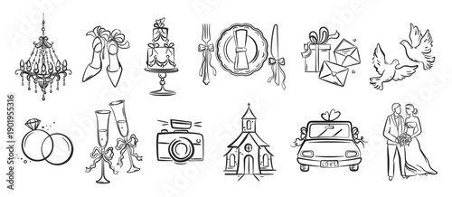 Marriage Icons Set, Wedding elements