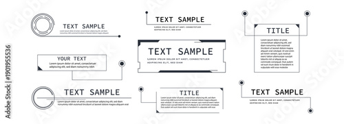 Title text box, callout frame set. Hud line border. Titles banner, futuristic callouts template. pop-up or description boxes, speech bubbles.