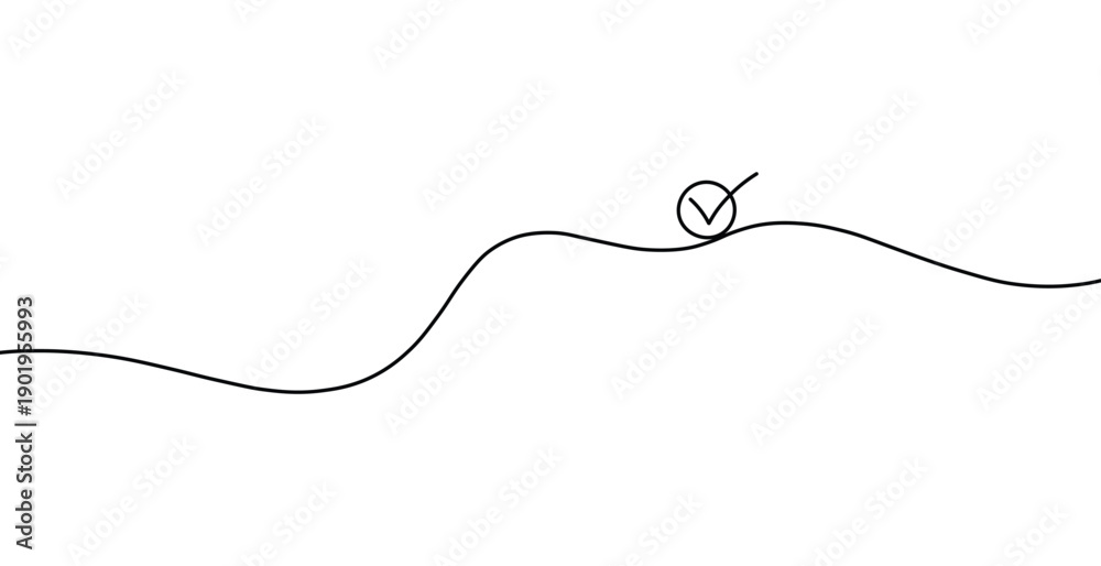 Obraz premium Successful progress illustration with a wavy path and checkmark symbol for task attainment