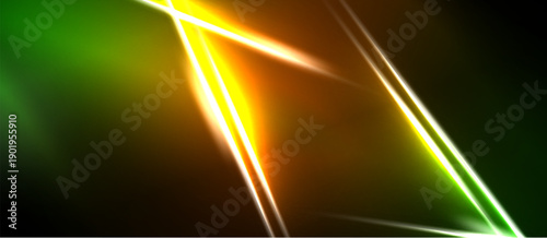 Abstract background features vibrant lines, gradients. Green, orange, yellow hues create dynamic visual effect. Brightness contrasts with dark areas.