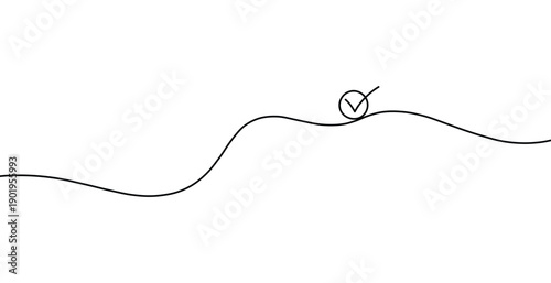 Successful progress illustration with a wavy path and checkmark symbol for task attainment