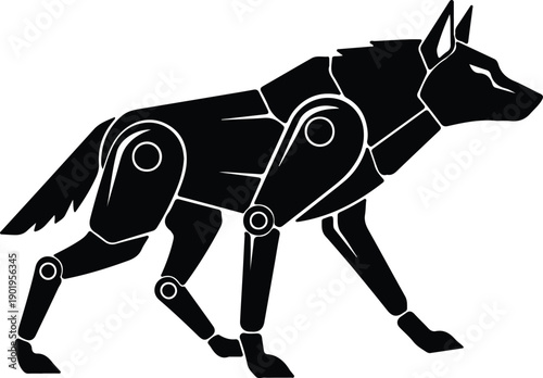 silhouette robotic wolf mechanical canine futuristic technology character mascot vector design