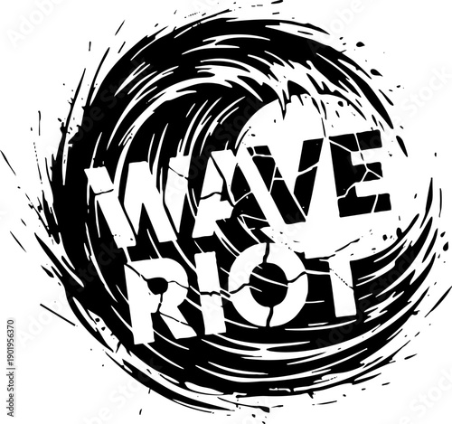 Dynamic ocean wave riot grunge texture logo element