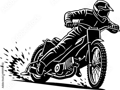 Black and White Speedway Motorcycle Race Action Graphic