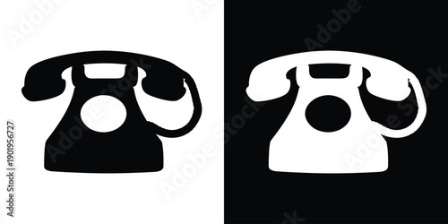 Vintage telephone silhouette vector illustration, Landline telephone black silhouette vector