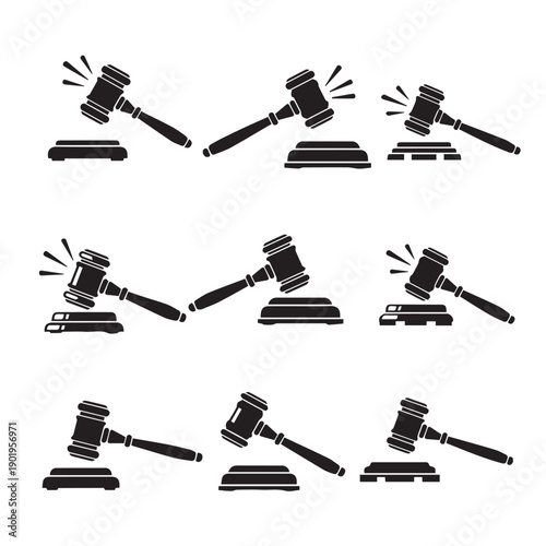 Law Gavel Icons Set on White Background
