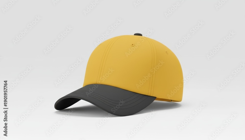 Fototapeta premium Vibrant yellow baseball cap with black brim and button