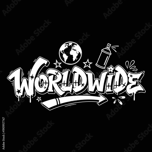 Worldwide Graffiti Art with Globe and Spray Can.