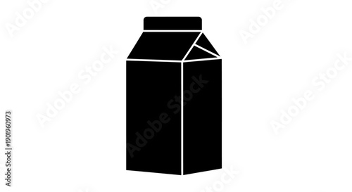 Black milk carton icon ek minimal aur modern vector style illustration hai jo dairy products, grocery items, aur food packaging concepts ko represent karti hai. Ye icon simple geometric shapes par mab