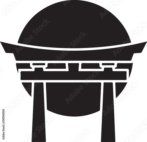 A black and white illustration of a traditional japanese torii gate