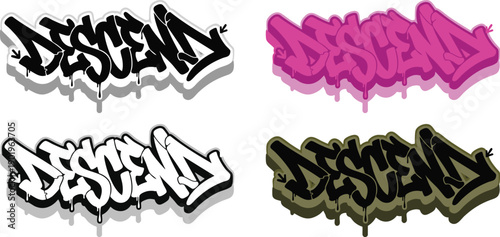 Descend Graffiti Text Vector Illustration Set for Streetwear and T-Shirt Design Apparel T-Shirt Prints