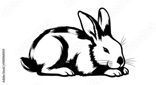 Black and white illustration of a rabbit.