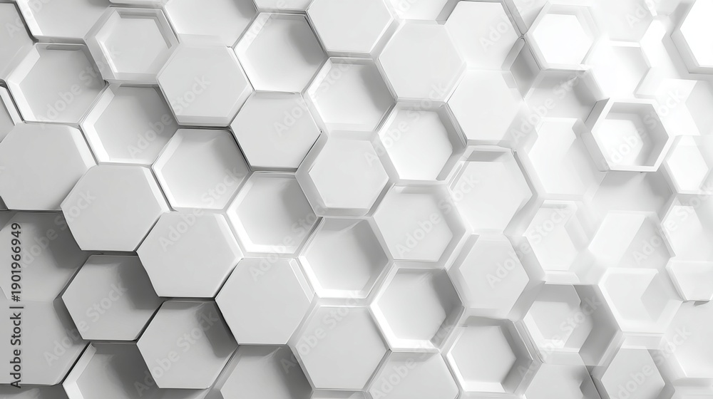 Fototapeta premium 3D futuristic honeycomb mosaic with realistic geometric mesh texture, white hexagon grid, abstract vector wallpaper, modern clean background