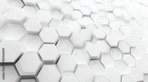 3D futuristic honeycomb mosaic with realistic geometric mesh texture, white hexagon grid, abstract vector wallpaper, modern clean background