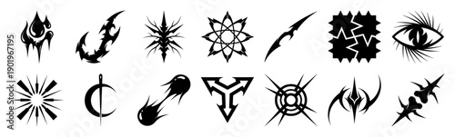 Abstract Neotribal Sigil Symbol Collection for Dark Fantasy Gaming and Cyberpunk Graphic Design