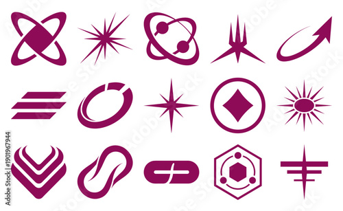 Minimalist Y2K Futuristic Abstract Symbol Kit for Cyberpunk Branding and Retro Tech Digital Interface Design