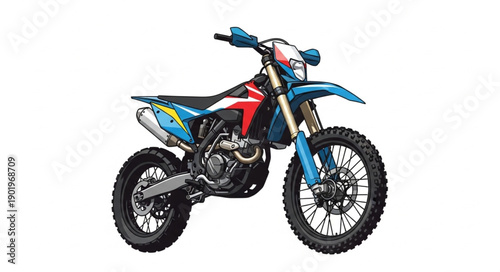 Blue Dirt Bike Motorcycle Isolated on White Background.