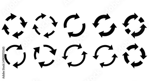Set of Circular Arrow Icons Representing Refresh, Reload, Recycle, and Rotation Actions
