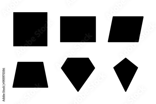 Comprehensive set of quadrilateral shapes for educational geometry textbooks and technical diagrams.