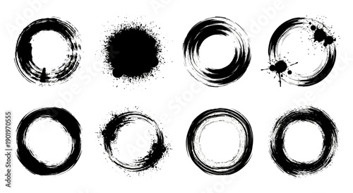 Collection of Abstract Grungy Brush Stroke Circles and Splatters - Vector Art