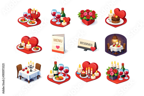 Romantic dinner and love celebration vector illustrations