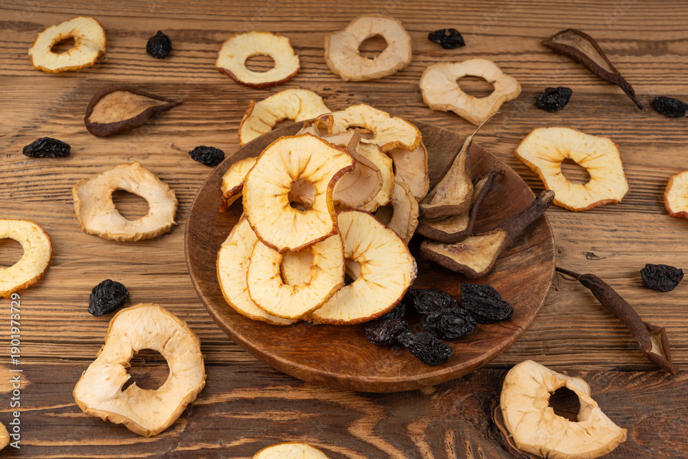 Fototapeta premium Dry fruit mix in bowl. Dried fruit chips