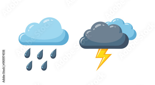 Collection of Weather Icons Featuring Rain and Thunderstorm Vector Illustration
