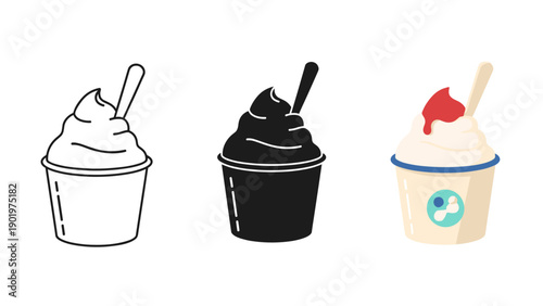 Three different flavors of ice cream in cups Vector