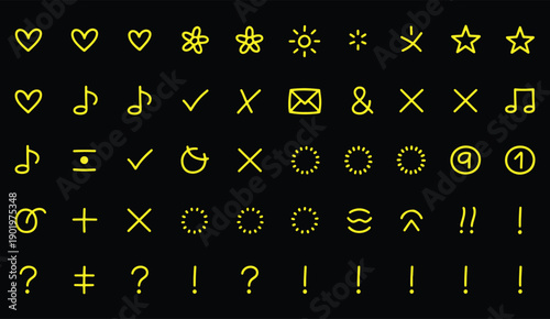 Yellow Symbols and Icons on Black Background