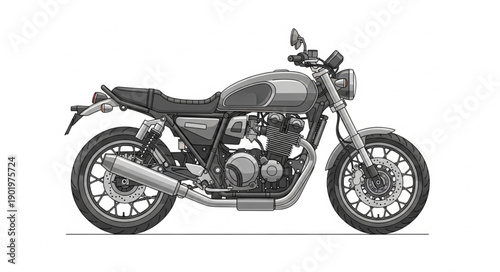 Classic Motorcycle Side View Isolated on White Background.