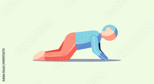 A stylized figure performs a yoga pose on a pastel background