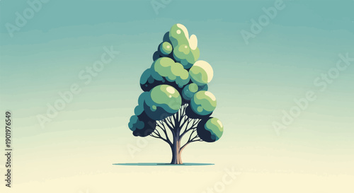 A stylized pixel art tree with rounded green foliage against a soft gradient sky