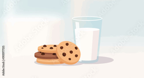 A stack of cookies and a glass of milk sit on a table