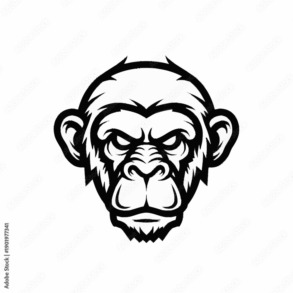 Fototapeta premium Black and white aggressive monkey head mascot logo illustration.
