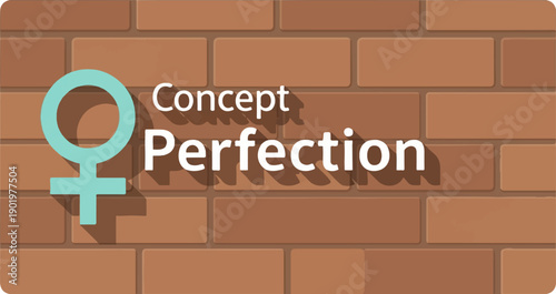 A stylized gender symbol stands before text on a brick background