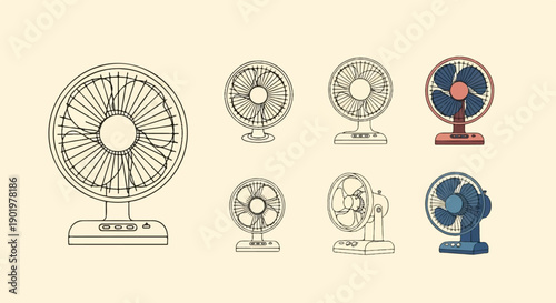 Assortment of vintage and modern electric desk fans