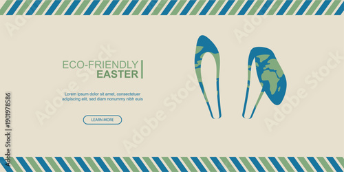Eco-friendly Easter bunny ears banner. eco-friendly Easter theme showing earth globe bunny ears and text, ideal for sustainable holiday promotions and green spring campaigns. Vector illustration