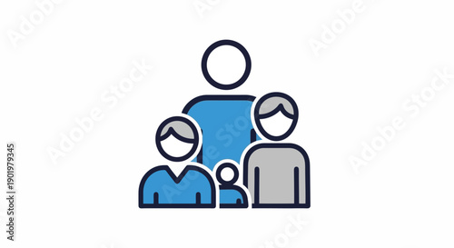 A stylized graphic illustration depicting a diverse family unit with varying ages and sizes.