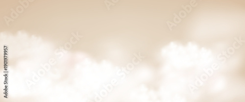 Creamy beige clouds textured background. Heaven mist sky backdrop. Nude neutral colors gradient with clouds effect. summer day weather cute backdrop. Vector illustration bg template design.