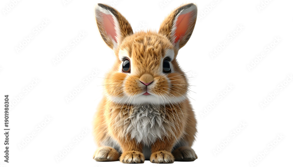 Fototapeta premium A fluffy, cute, light brown bunny with large eyes and long ears is centered