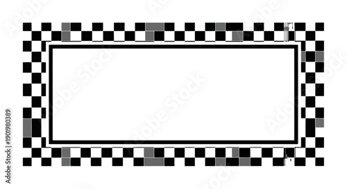 A rectangular blank white space bordered by a black and white checkered pattern, resembling a race flag.