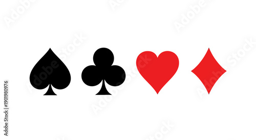 Four standard playing card suits: spade, club, heart, and diamond, displayed horizontally on a white background.